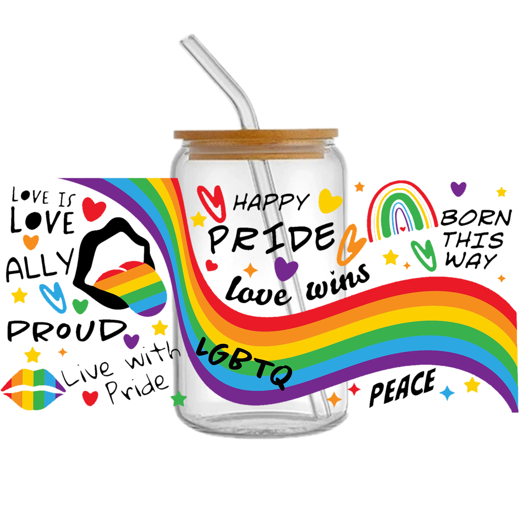 Rainbow 16oz Tumbler Template DTF Sticker Cup Cool Personalize UV Wrap Transfer Sticker Custom Label DIY Waterproof - Image 5