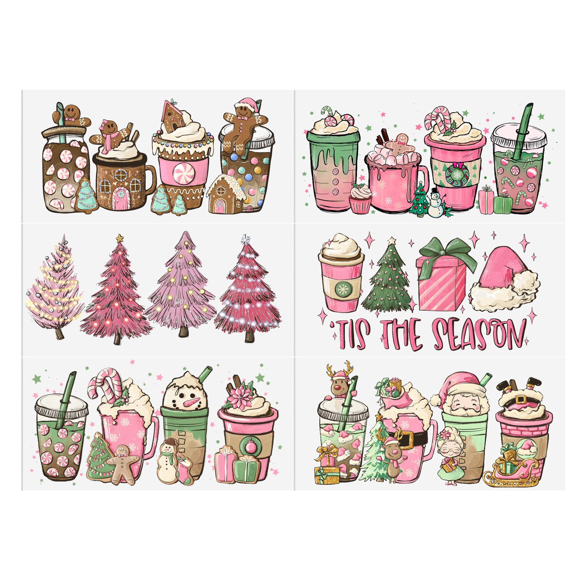 6-9pcs Christmas Pink Series UV DTF Sticker For 16oz Cups Wrap Transfer Sticker Custom Labels DIY Logo Waterproof