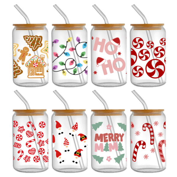 6-9pcs Christmas Pink Series UV DTF Sticker For 16oz Cups Wrap Transfer Sticker Custom Labels DIY Logo Waterproof - Image 4