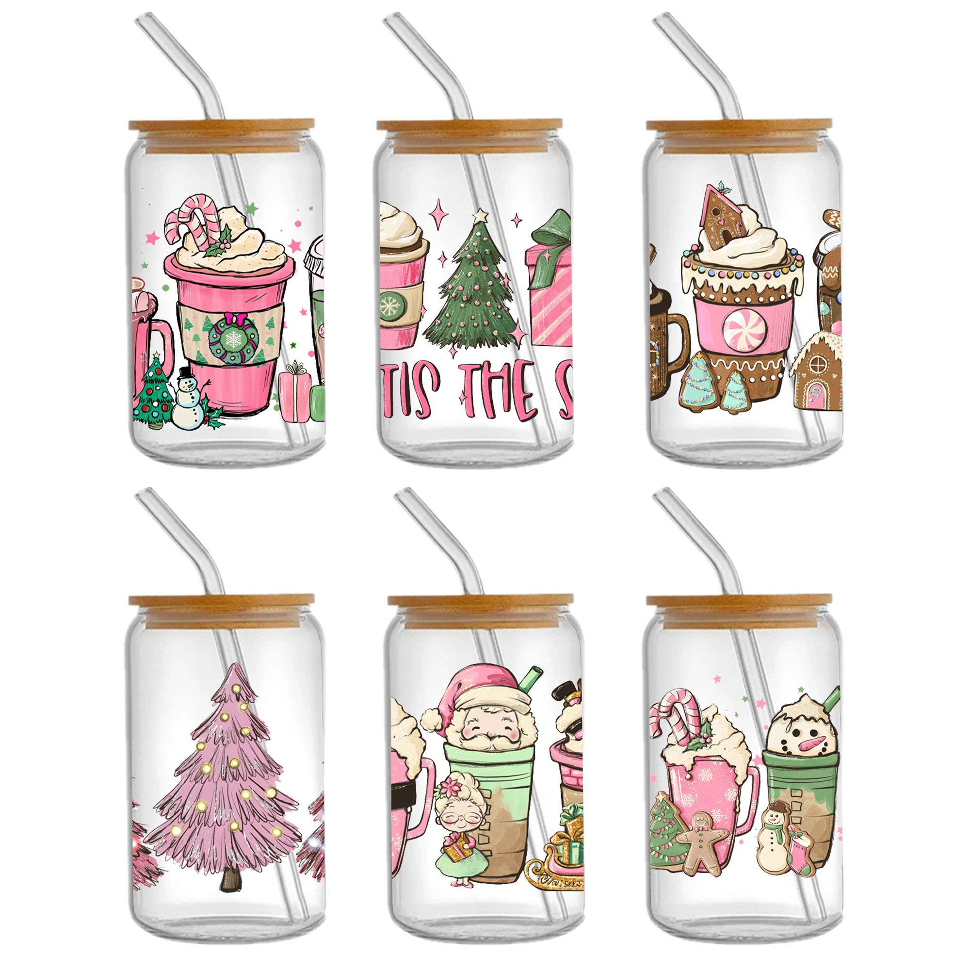 6-9pcs Christmas Pink Series UV DTF Sticker For 16oz Cups Wrap Transfer Sticker Custom Labels DIY Logo Waterproof - Image 5