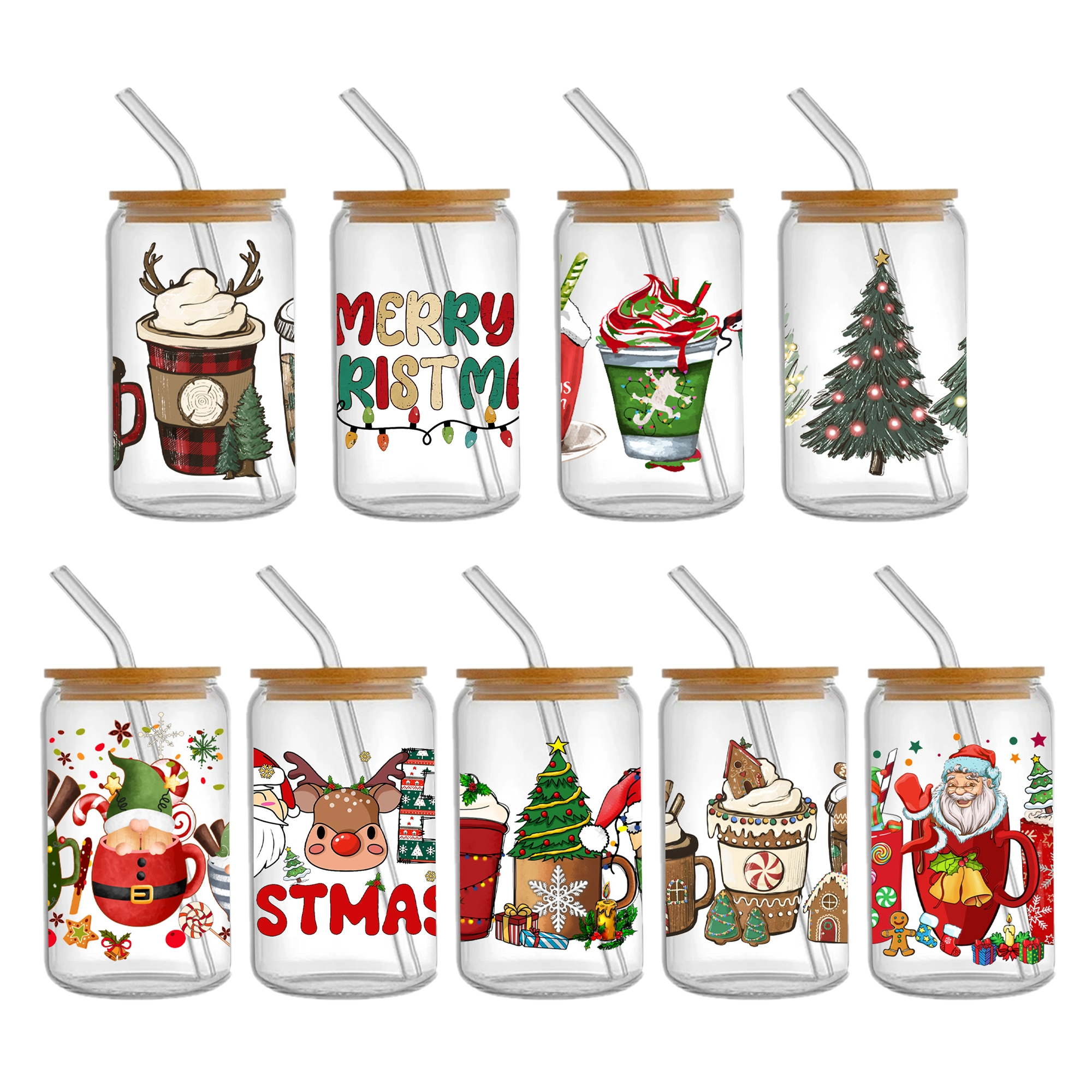 6-9pcs Christmas Pink Series UV DTF Sticker For 16oz Cups Wrap Transfer Sticker Custom Labels DIY Logo Waterproof - Image 6