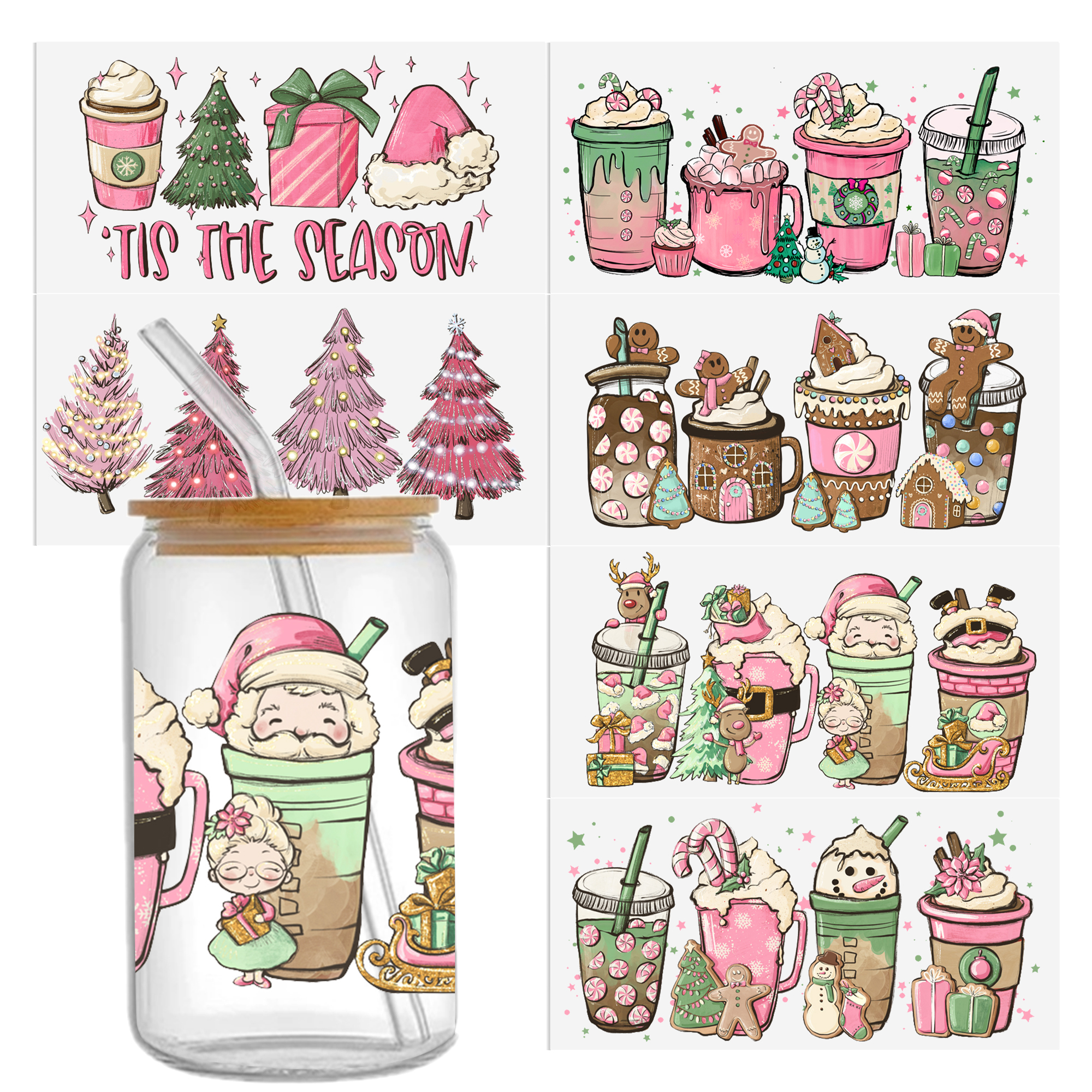6-9pcs Christmas Pink Series UV DTF Sticker For 16oz Cups Wrap Transfer Sticker Custom Labels DIY Logo Waterproof - Image 8