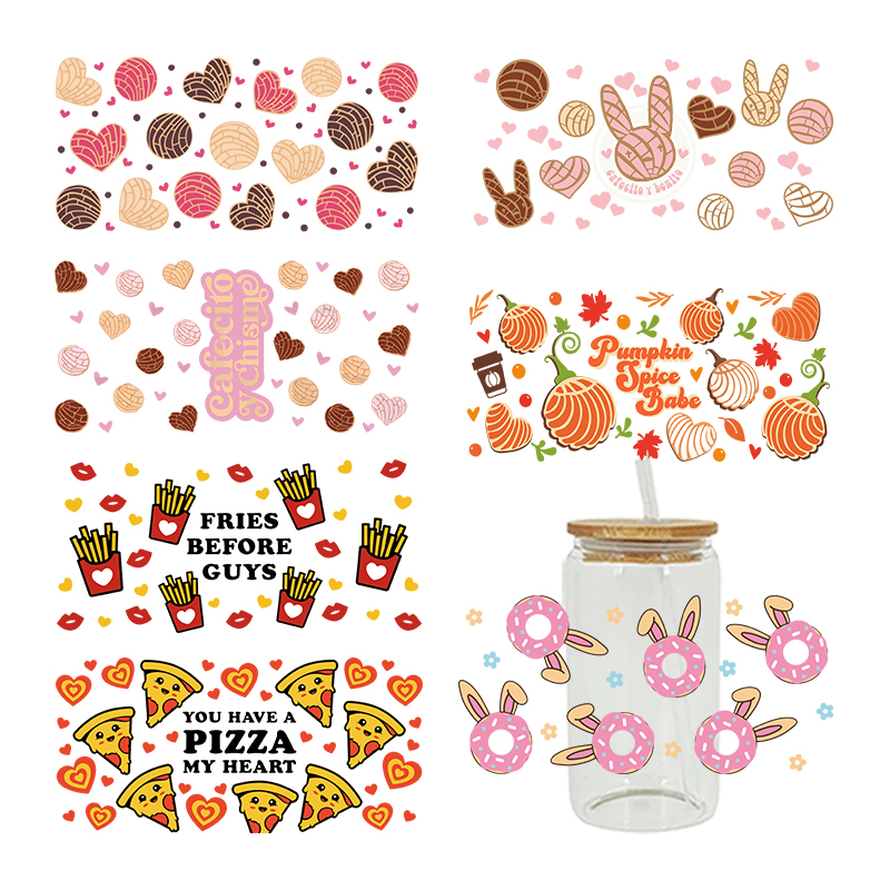 UV DTF Transfer Sticker Foods Theme For The 16oz Libbey Glasses Wraps Cup Can DIY Waterproof Easy To Use Custom Decals - Image 7