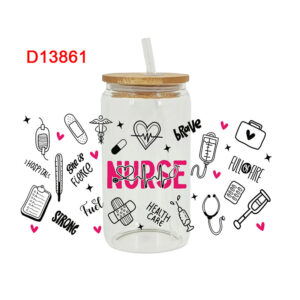 UV DTF Transfer Sticker NURSE Theme For The 16oz Libbey Glasses Wraps Cup Can DIY Waterproof