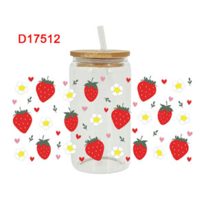 Cherry Strawberry Fruit Themed UV DTF Transfer Sticker For The 16oz Libbey Glasses Wraps Cup Can DIY Waterproof