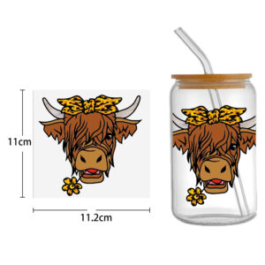 Sunflower Cow 16oz DTF Sticker For Cups Cool Personalize UV Wrap Transfer Sticker Custom Labels DIY Logo Waterproof