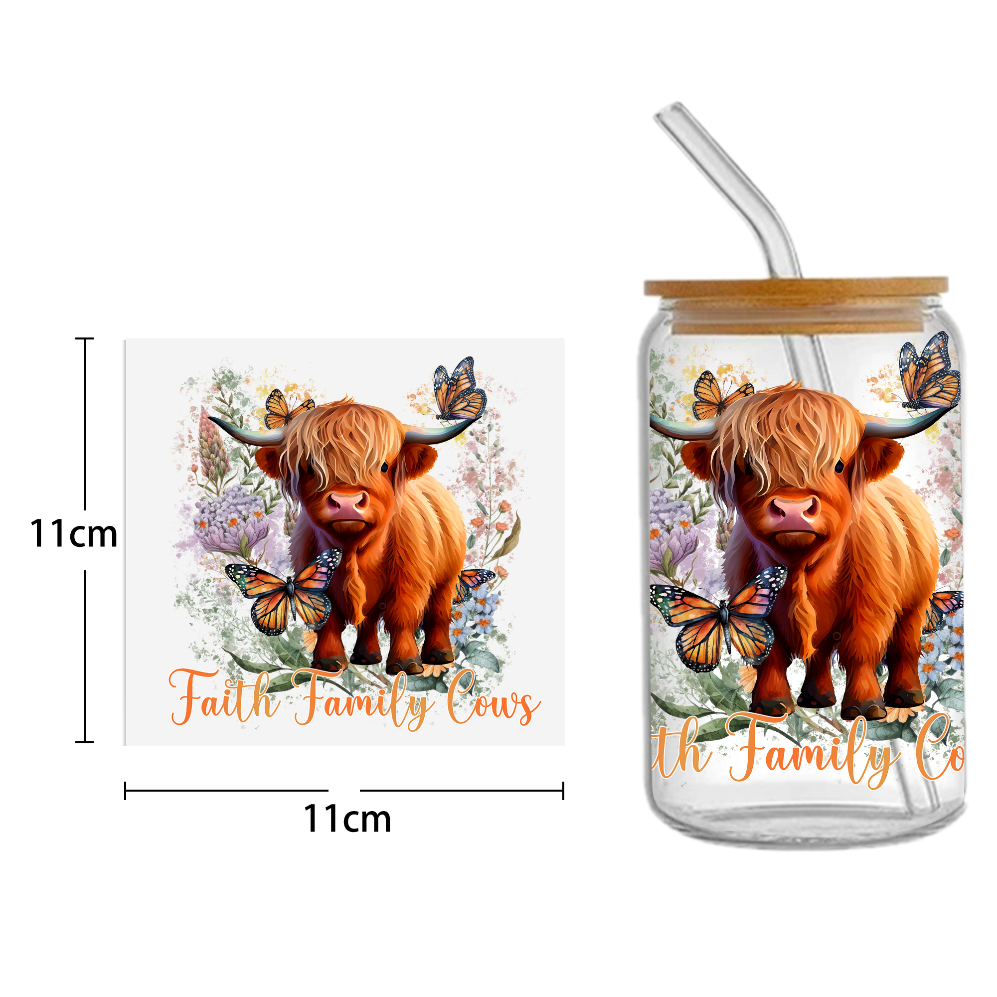 Sunflower Cow 16oz DTF Sticker For Cups Cool Personalize UV Wrap Transfer Sticker Custom Labels DIY Logo Waterproof - Image 3