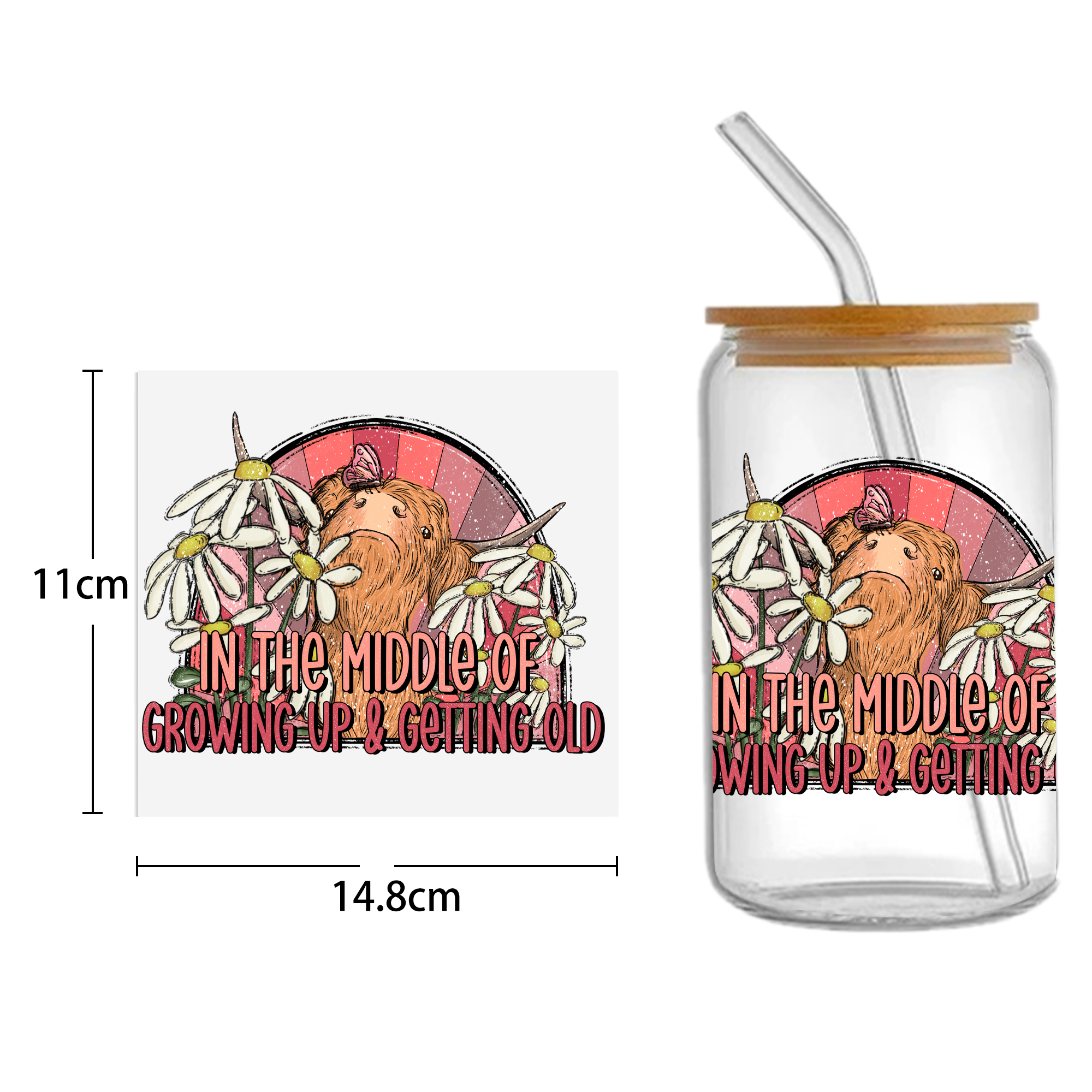 Sunflower Cow 16oz DTF Sticker For Cups Cool Personalize UV Wrap Transfer Sticker Custom Labels DIY Logo Waterproof - Image 4