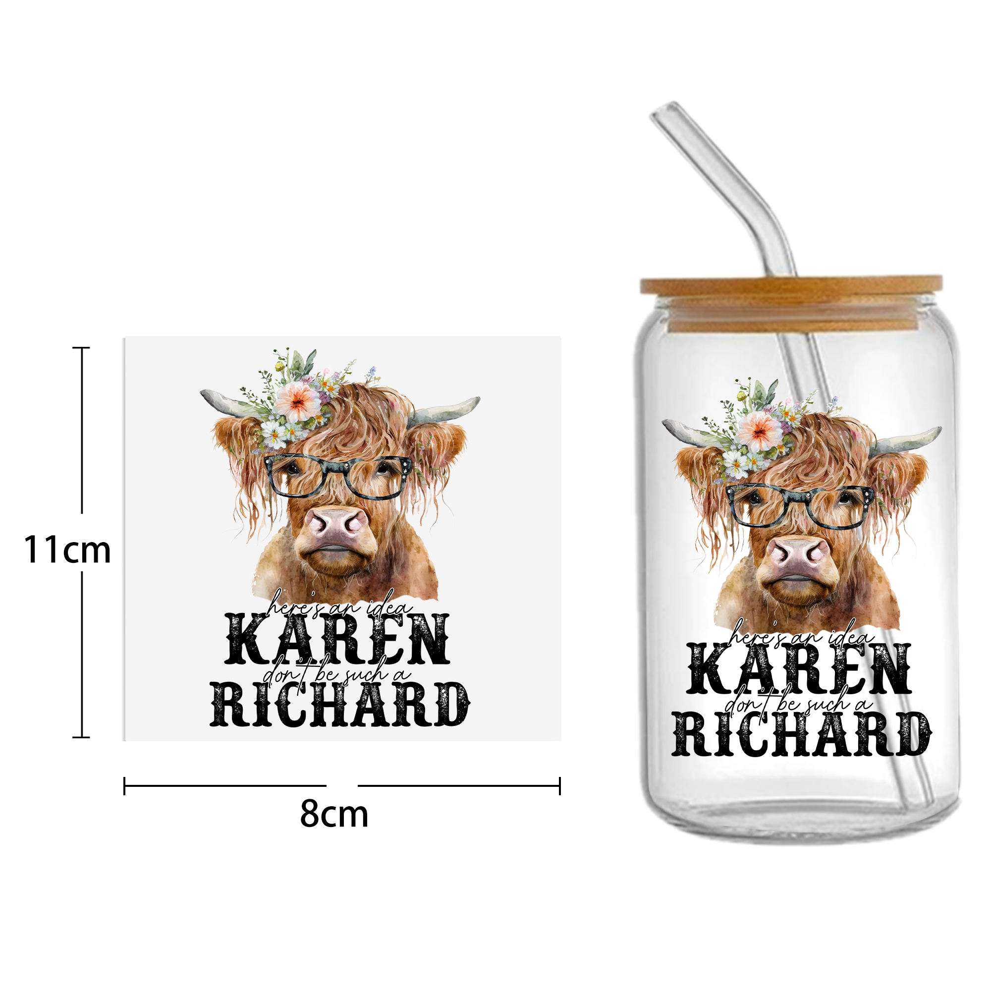 Sunflower Cow 16oz DTF Sticker For Cups Cool Personalize UV Wrap Transfer Sticker Custom Labels DIY Logo Waterproof - Image 8