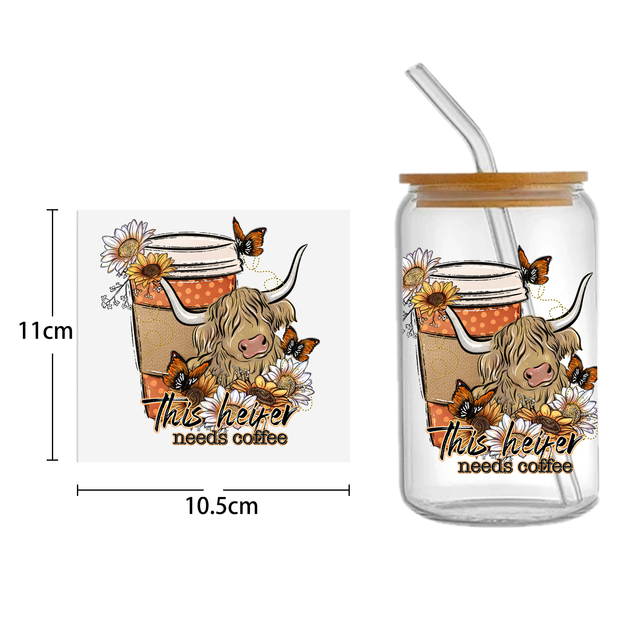 Sunflower Cow 16oz DTF Sticker For Cups Cool Personalize UV Wrap Transfer Sticker Custom Labels DIY Logo Waterproof - Image 16