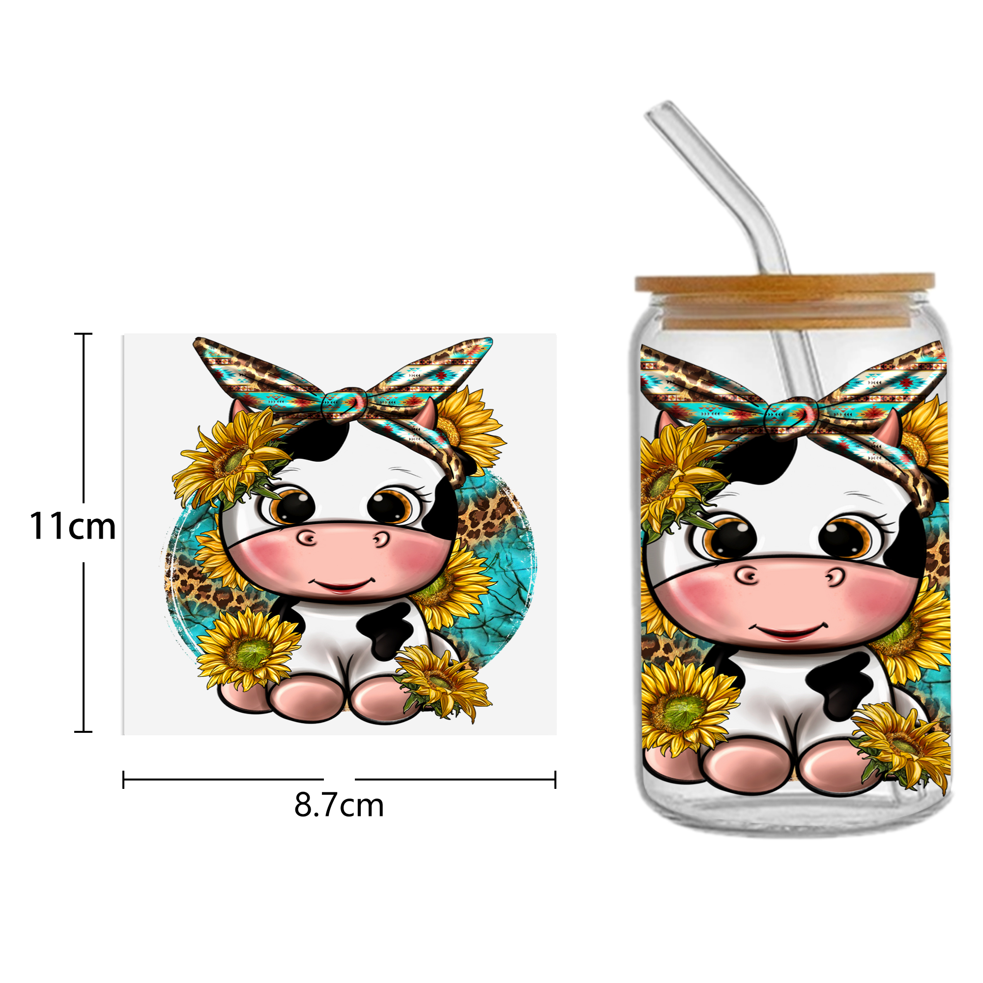 Sunflower Cow 16oz DTF Sticker For Cups Cool Personalize UV Wrap Transfer Sticker Custom Labels DIY Logo Waterproof - Image 23