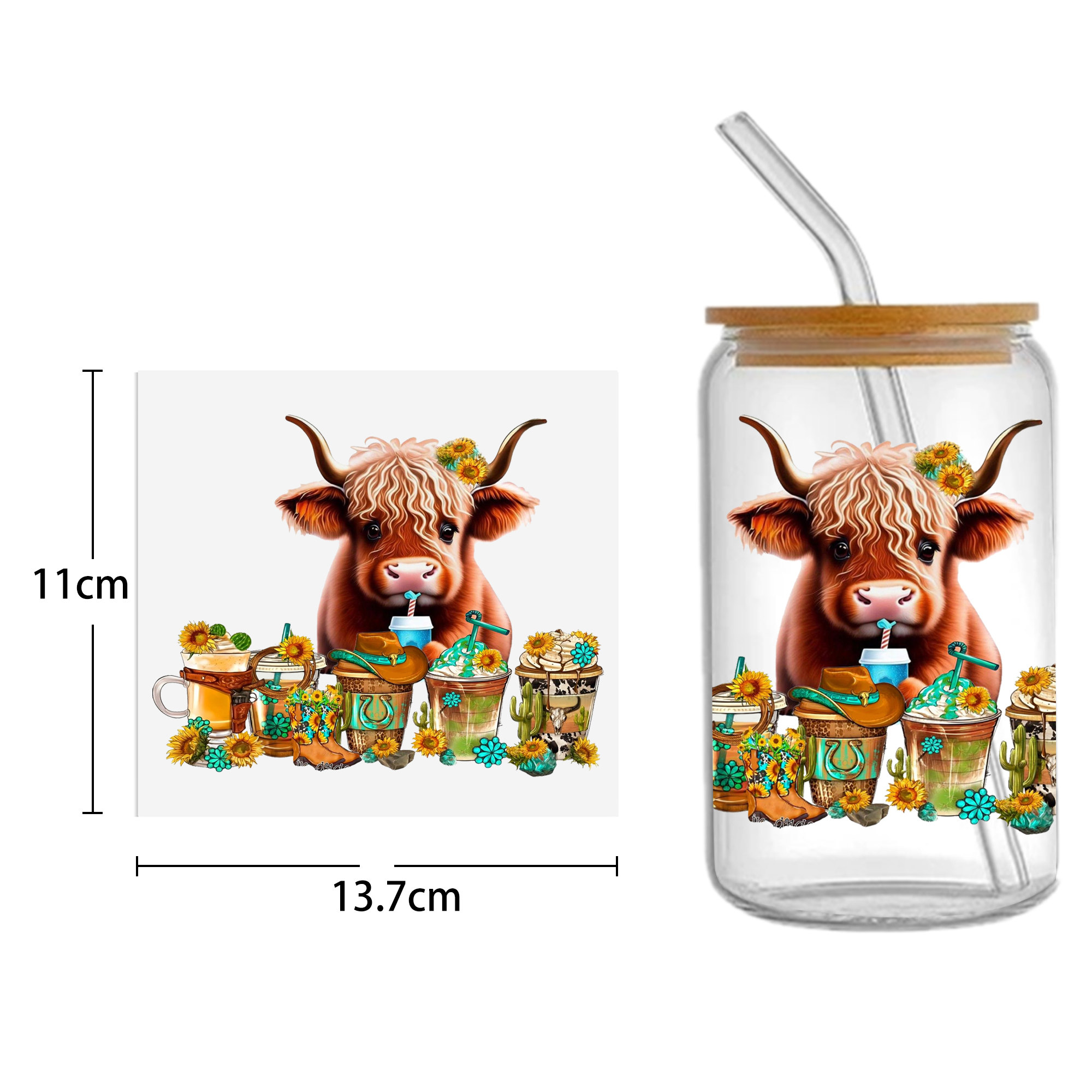 Sunflower Cow 16oz DTF Sticker For Cups Cool Personalize UV Wrap Transfer Sticker Custom Labels DIY Logo Waterproof - Image 37