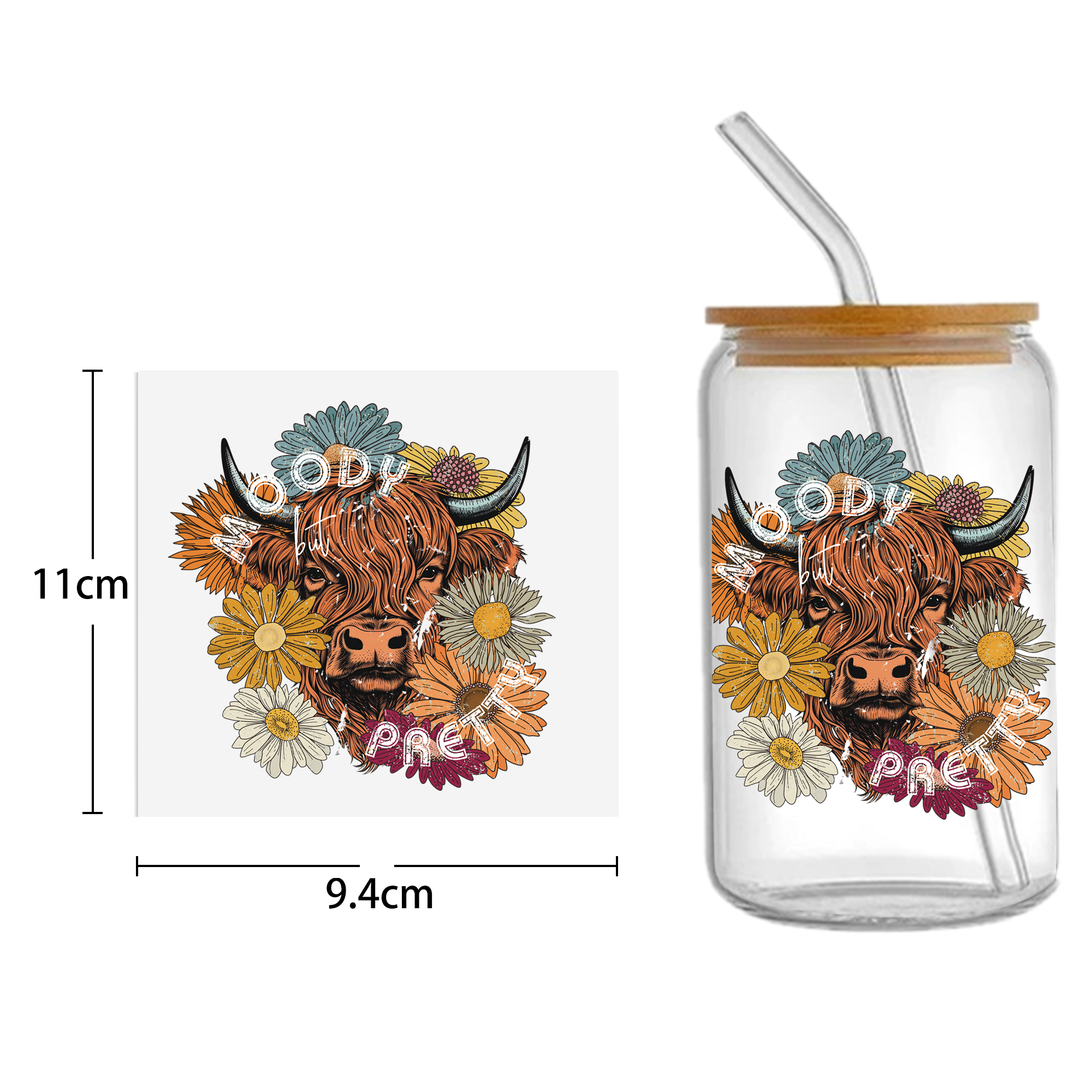 Sunflower Cow 16oz DTF Sticker For Cups Cool Personalize UV Wrap Transfer Sticker Custom Labels DIY Logo Waterproof - Image 41