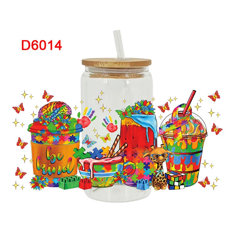 UV DTF Transfer Sticker For Autism Theme The 16oz Libbey Glasses Wraps Cup Can DIY Waterproof Easy To Use Custom Decals - Image 9
