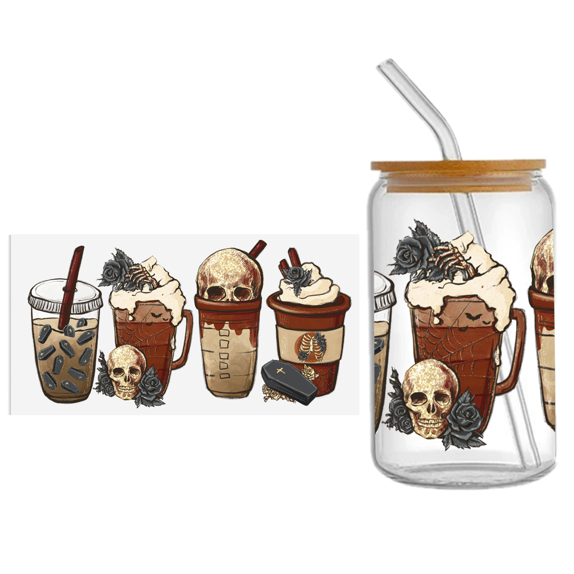 Personalize Halloween Skull UV DTF Sticker For 16oz Cups Wrap Transfer DecalSticker Custom Labels DIY Logo - Image 15