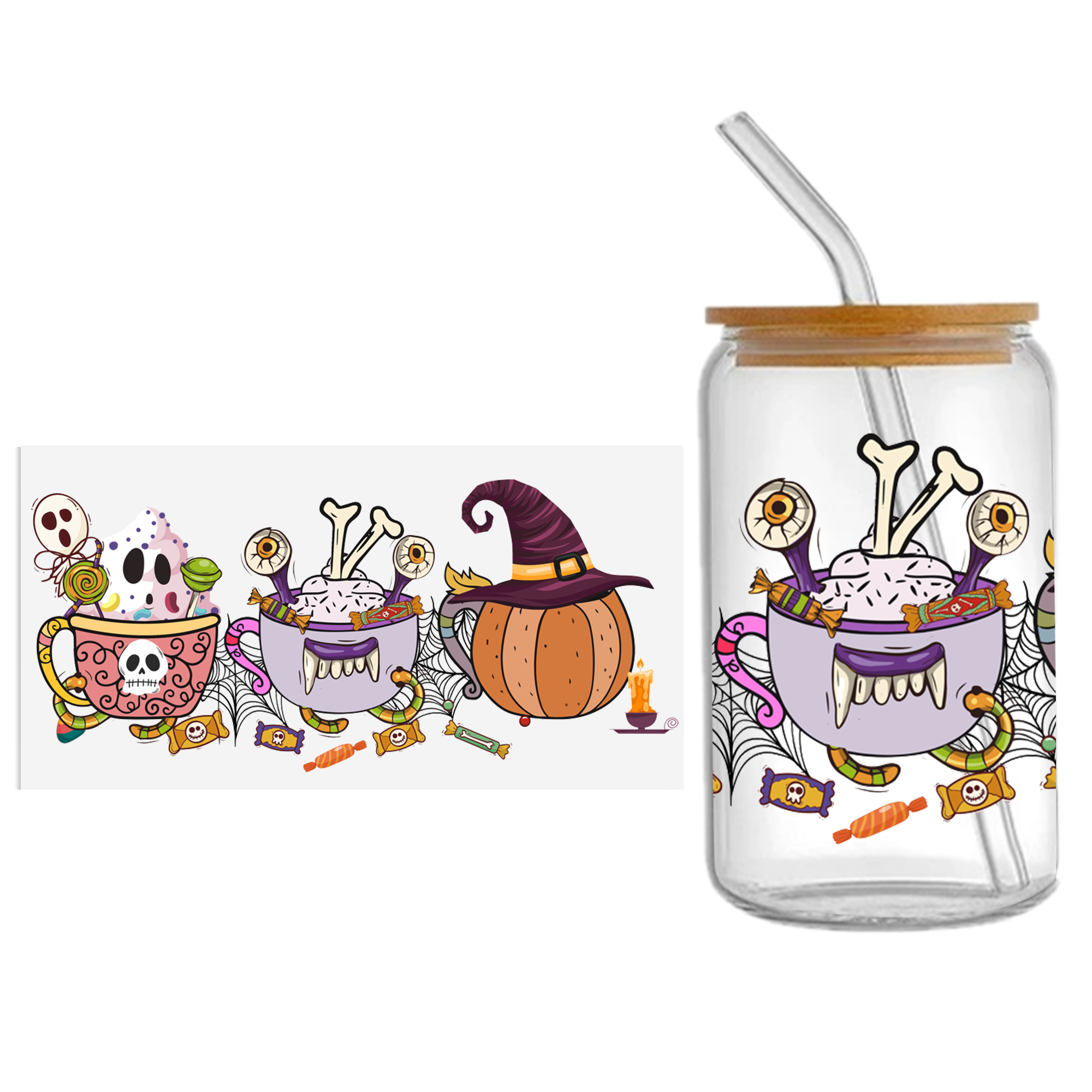 Personalize Halloween Skull UV DTF Sticker For 16oz Cups Wrap Transfer DecalSticker Custom Labels DIY Logo - Image 16