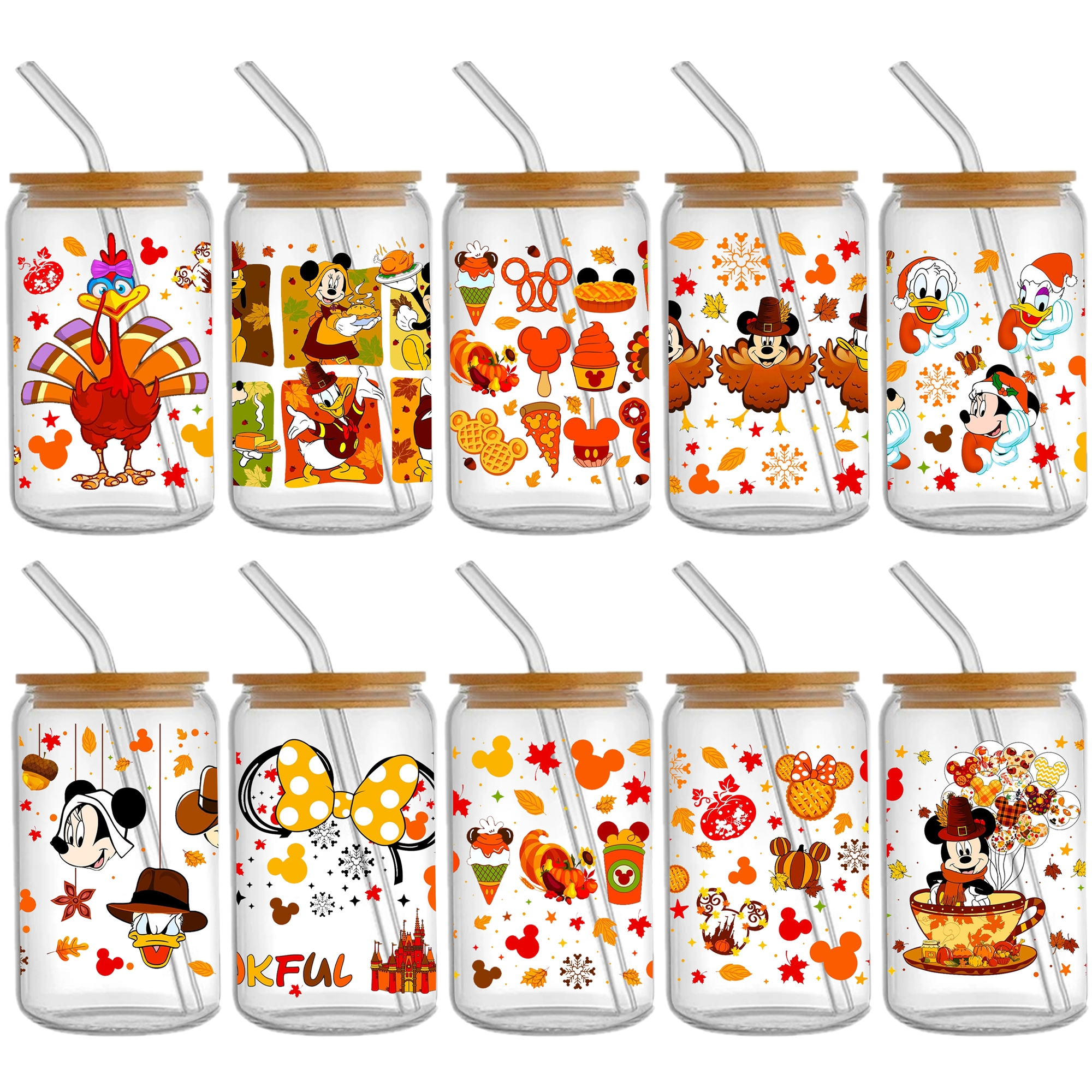 Disney Thanksgiving Day 16oz DTF Sticker Cups Cool Personalize UV Wrap Transfer Sticker Custom Labels DIY Logo Waterproof - Image 3