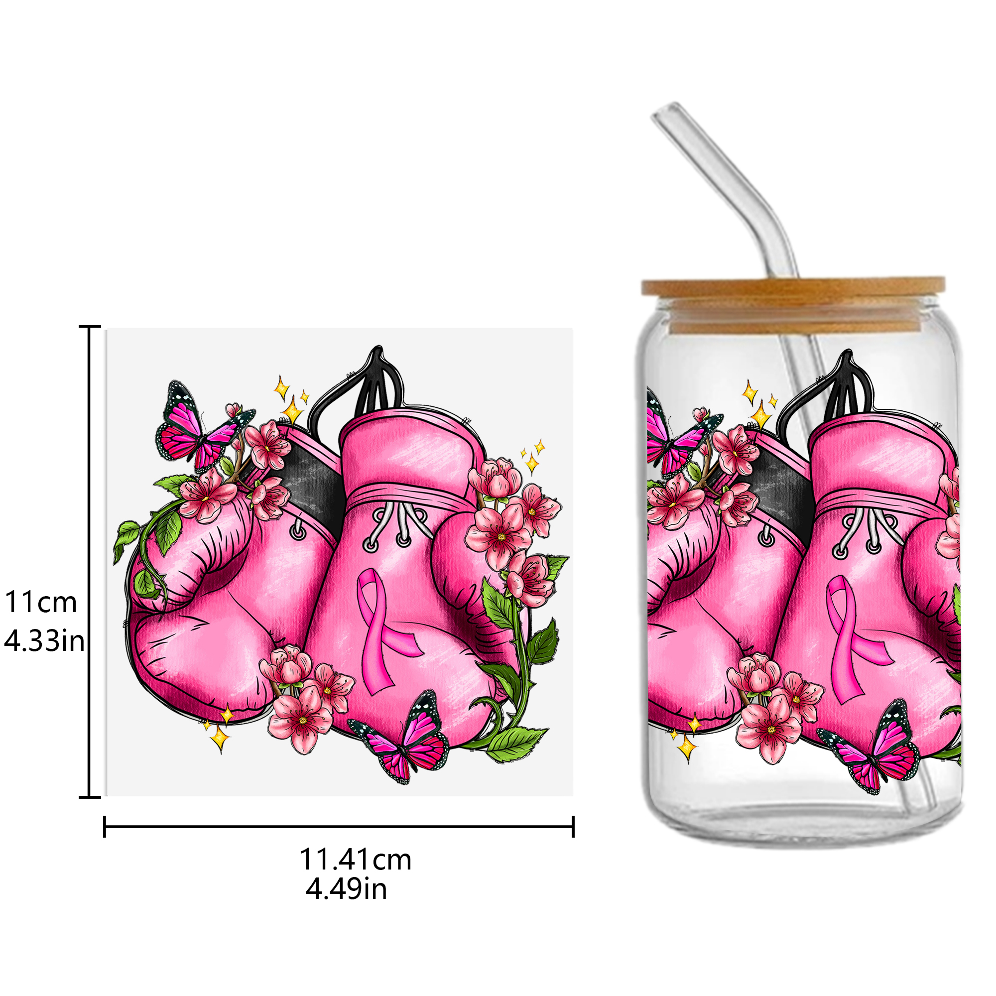 Breast Cancer Waterproof Stickers UV DTF Sticker For 16oz Cups Transfer Sticker Custom Labels DIY Logo Waterproof - Image 2