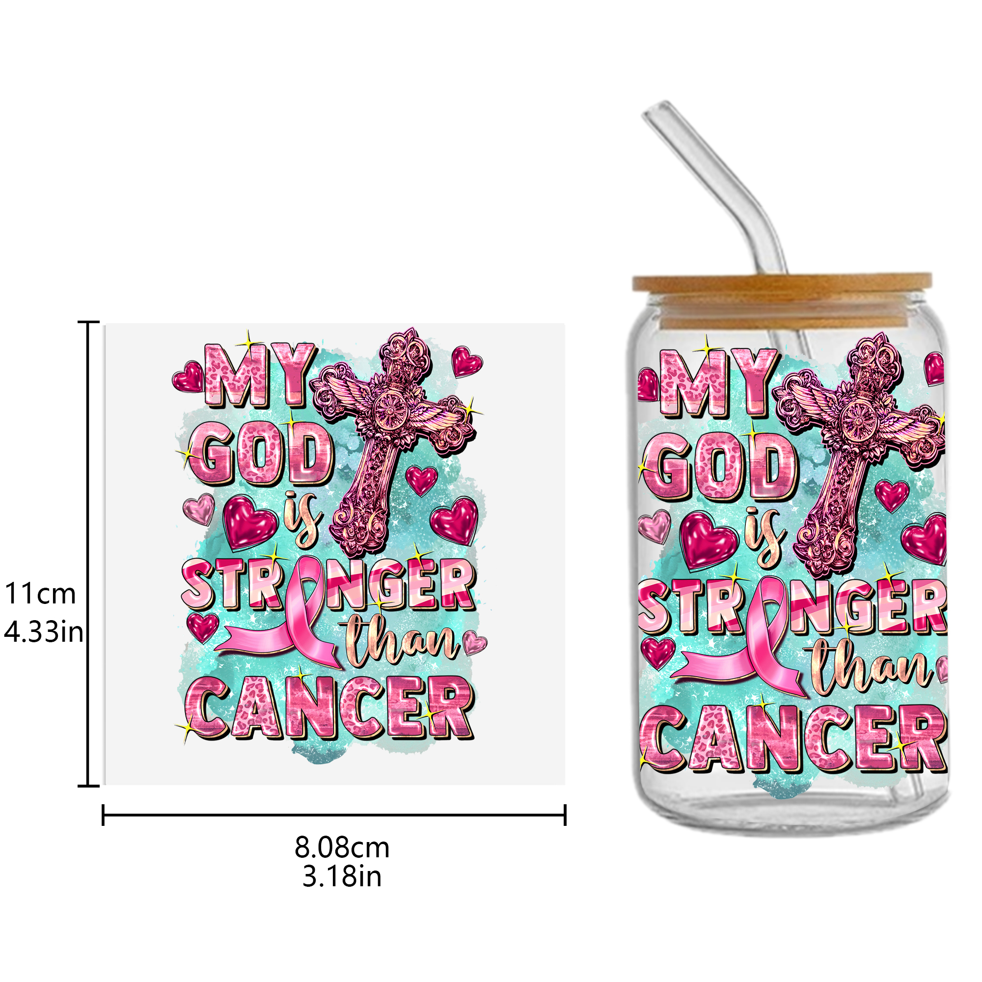 Breast Cancer Waterproof Stickers UV DTF Sticker For 16oz Cups Transfer Sticker Custom Labels DIY Logo Waterproof - Image 5
