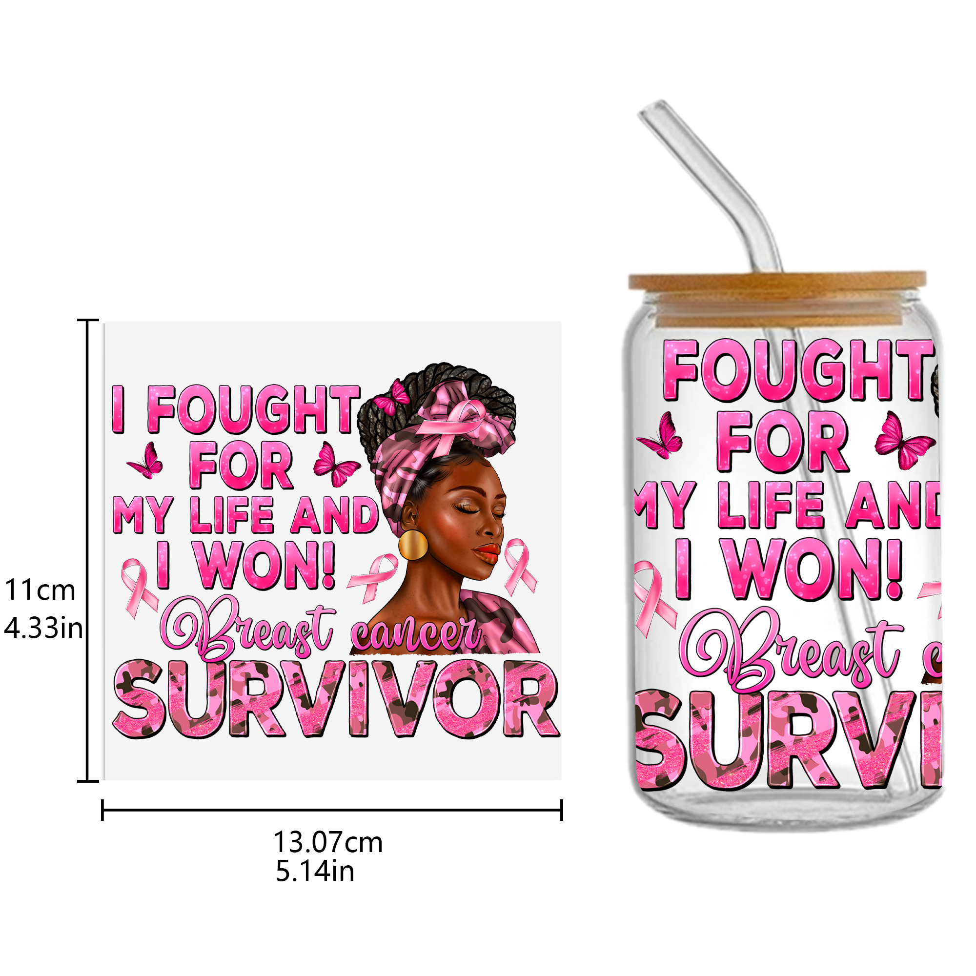 Breast Cancer Waterproof Stickers UV DTF Sticker For 16oz Cups Transfer Sticker Custom Labels DIY Logo Waterproof - Image 6