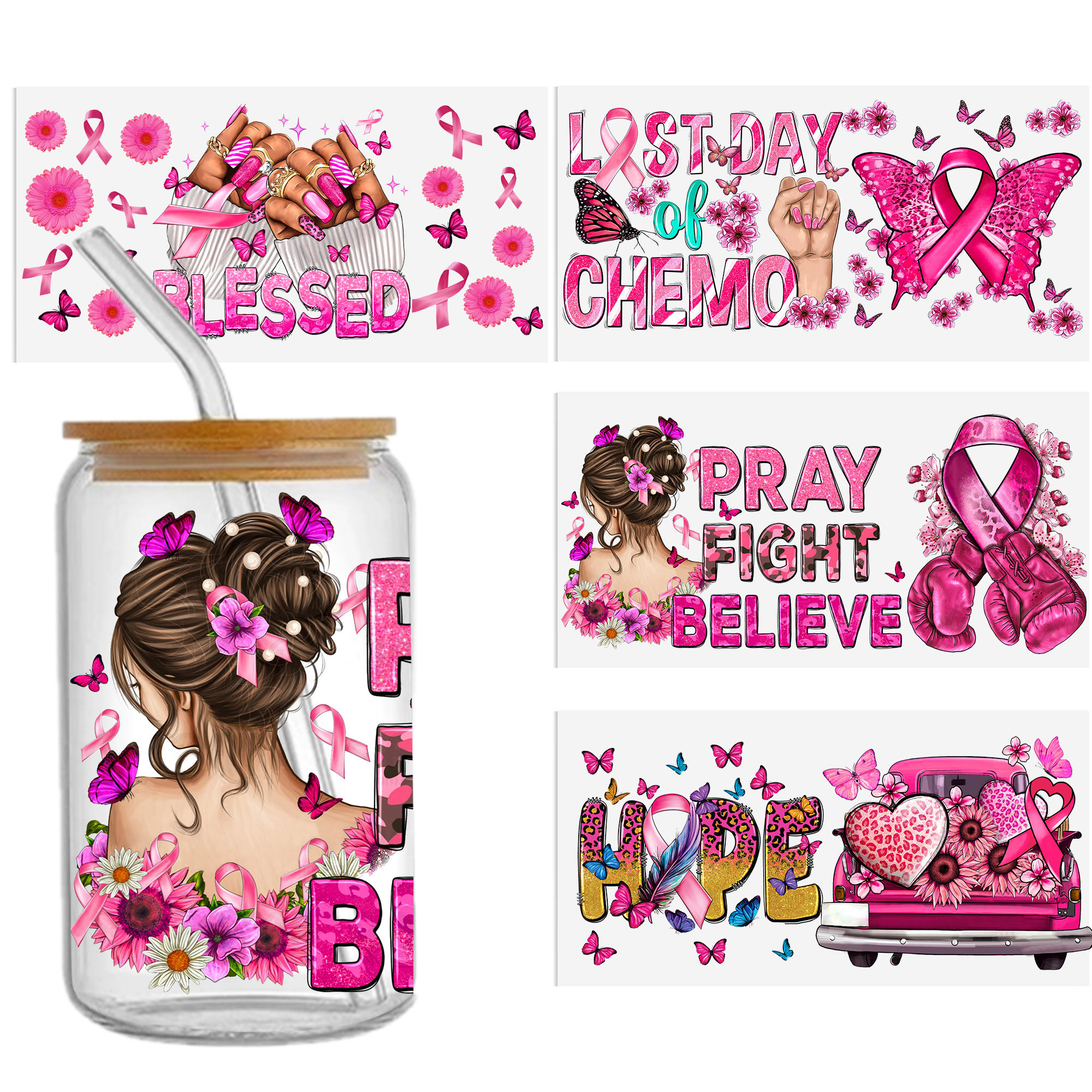 Breast Cancer Waterproof Stickers UV DTF Sticker For 16oz Cups Transfer Sticker Custom Labels DIY Logo Waterproof - Image 8
