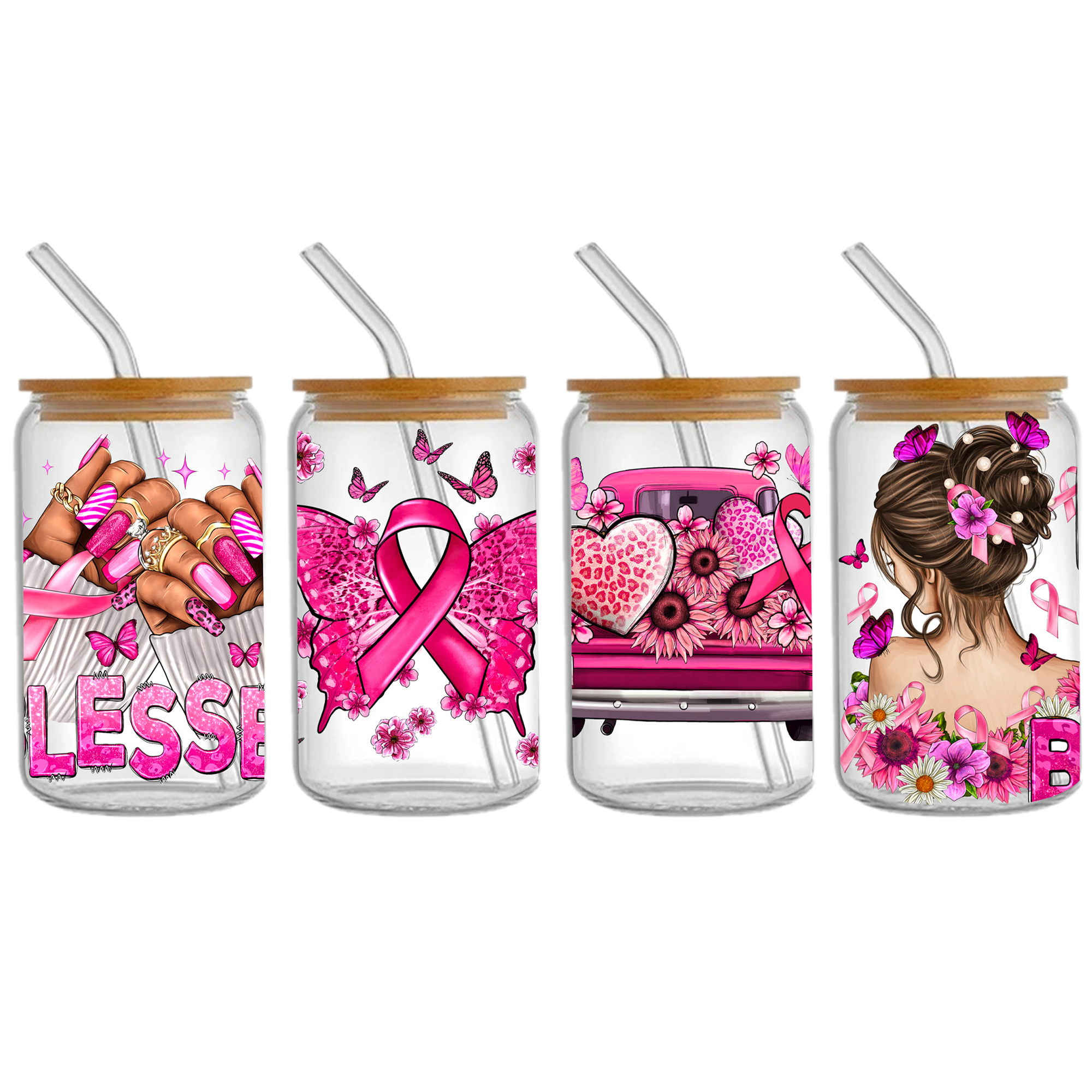 Breast Cancer Waterproof Stickers UV DTF Sticker For 16oz Cups Transfer Sticker Custom Labels DIY Logo Waterproof - Image 9