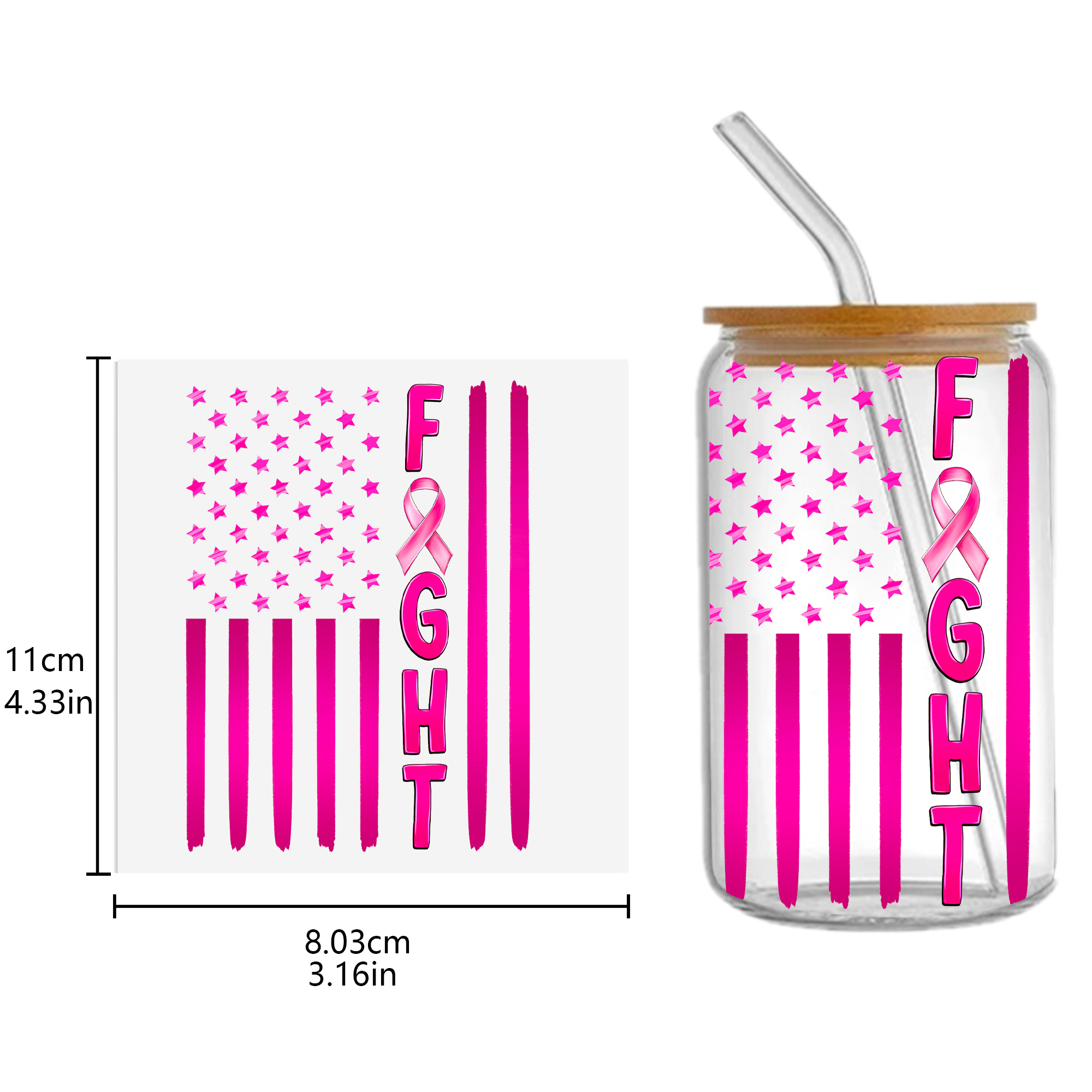 Breast Cancer Waterproof Stickers UV DTF Sticker For 16oz Cups Transfer Sticker Custom Labels DIY Logo Waterproof - Image 16