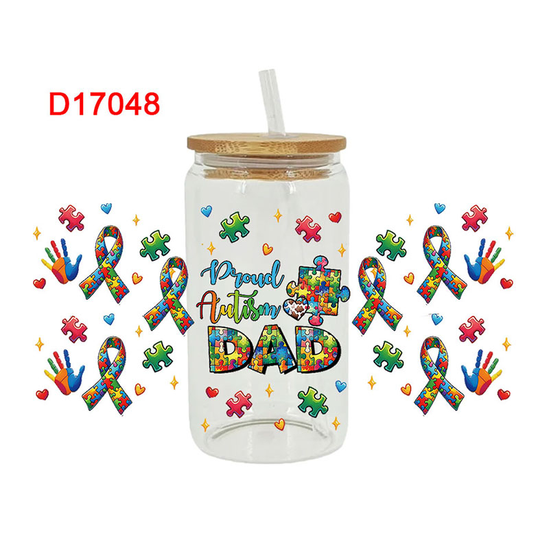 Autism Themed UV DTF Transfer Sticker For The 16oz Libbey Glasses Wraps Cup Can DIY Waterproof