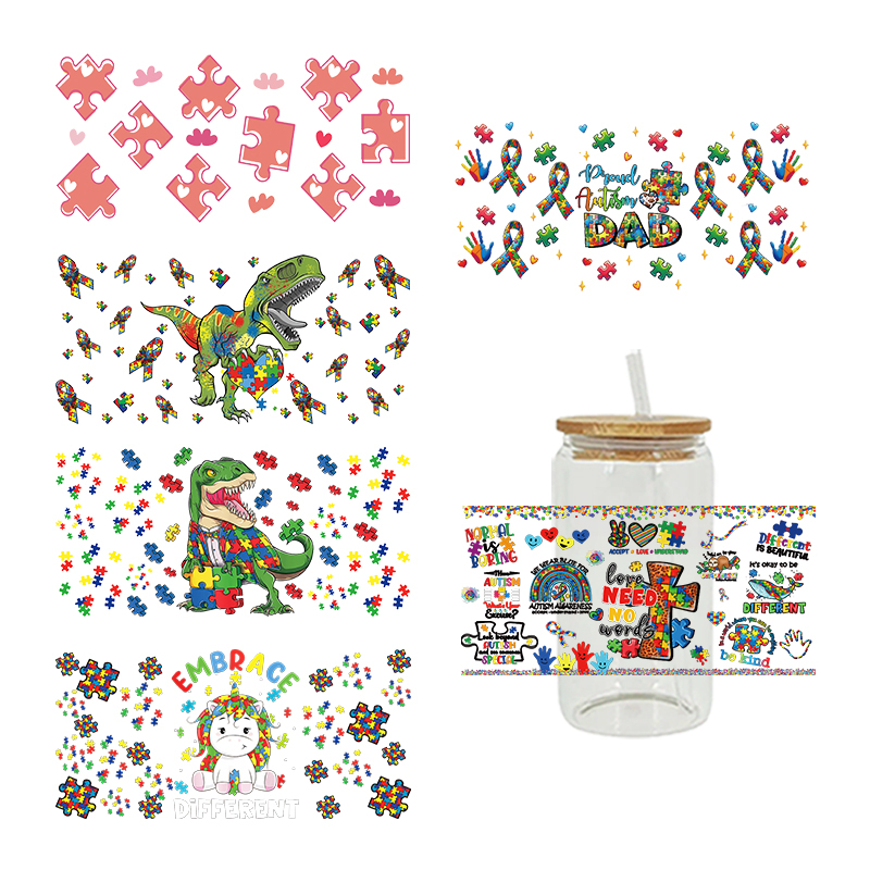 Autism Themed UV DTF Transfer Sticker For The 16oz Libbey Glasses Wraps Cup Can DIY Waterproof - Image 2