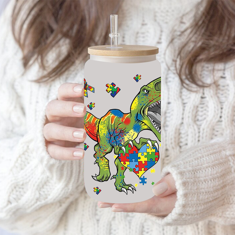 Autism Themed UV DTF Transfer Sticker For The 16oz Libbey Glasses Wraps Cup Can DIY Waterproof - Image 3