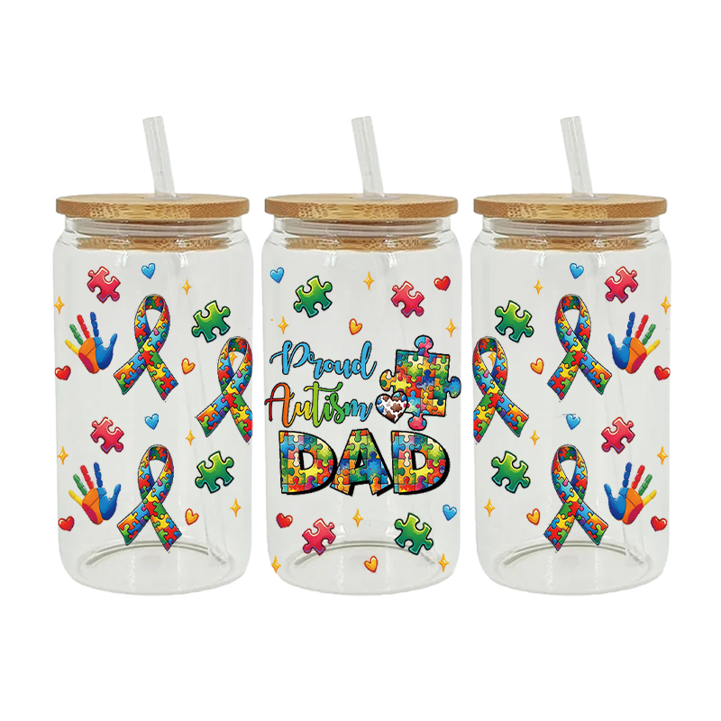 Autism Themed UV DTF Transfer Sticker For The 16oz Libbey Glasses Wraps Cup Can DIY Waterproof - Image 5