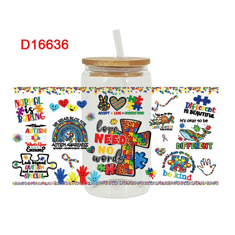 Autism Themed UV DTF Transfer Sticker For The 16oz Libbey Glasses Wraps Cup Can DIY Waterproof - Image 7