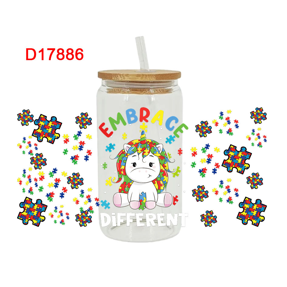 Autism Themed UV DTF Transfer Sticker For The 16oz Libbey Glasses Wraps Cup Can DIY Waterproof - Image 8