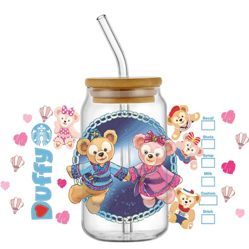 Duffy And Friends Cartoon UV DTF Cup Wraps Transfer Stickers Waterproof Transfer Decal DIY LOGO For 16OZ Cup - Image 3