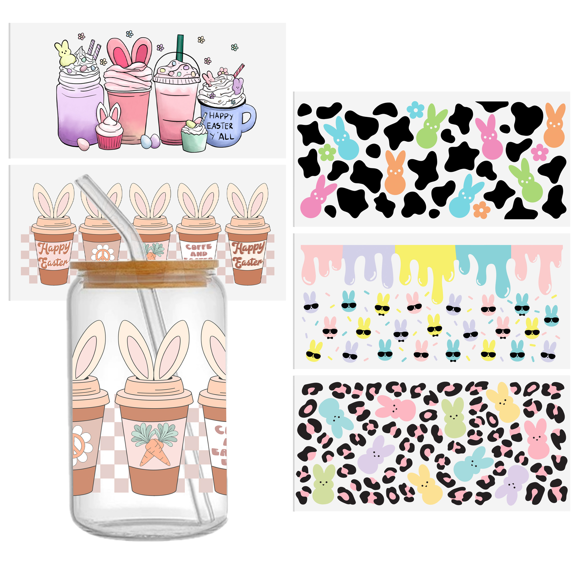 Easter Bunny 16oz DTF Sticker Cups Cool Personalize UV Wrap Transfer Sticker Custom Labels DIY Logo Waterproof - Image 2