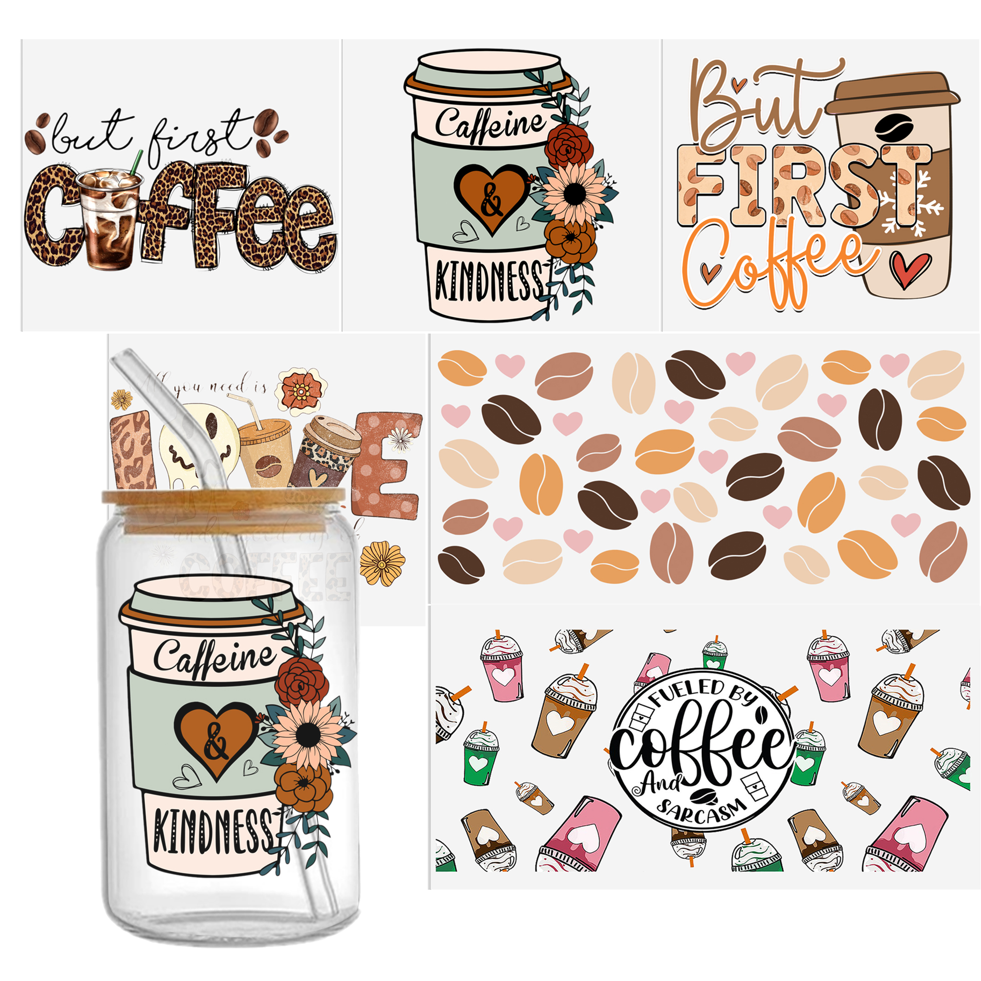 6-12pcs/Set Coffee Football Drinks UV DTF Sticker 16oz Cups Wrap Transfer Sticker Custom Labels DIY Logo Waterproof - Image 2