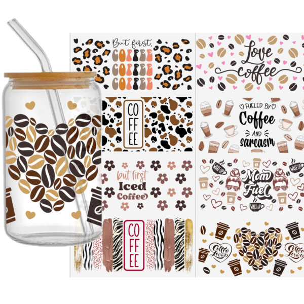 6-12pcs/Set Coffee Football Drinks UV DTF Sticker 16oz Cups Wrap Transfer Sticker Custom Labels DIY Logo Waterproof - Image 4