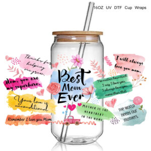 Fashion Flower Best Mom Ever 3D UV DTF Cup Wraps Transfer Sticker Mama Affirmation UV Cup Wraps Stickers