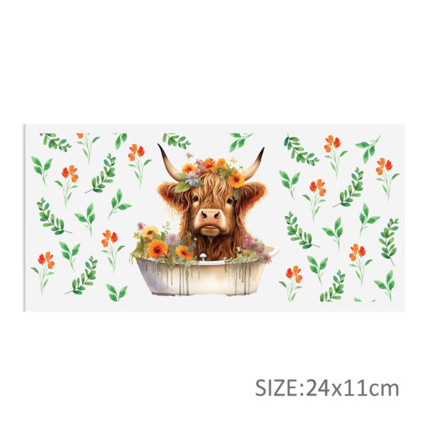 Leaves Cow 16oz Tumbler Template DTF Sticker Cup Cool Personalize UV Wrap Transfer Sticker Custom Label DIY Waterproof - Image 8
