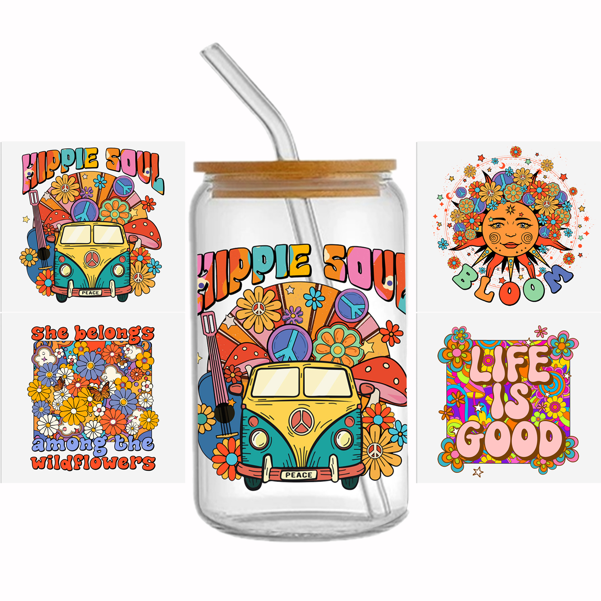Flower Peace DTF Sticker For Cups Cool Personalize UV Wrap Transfer Sticker Custom Labels DIY Logo Waterproof - Image 5