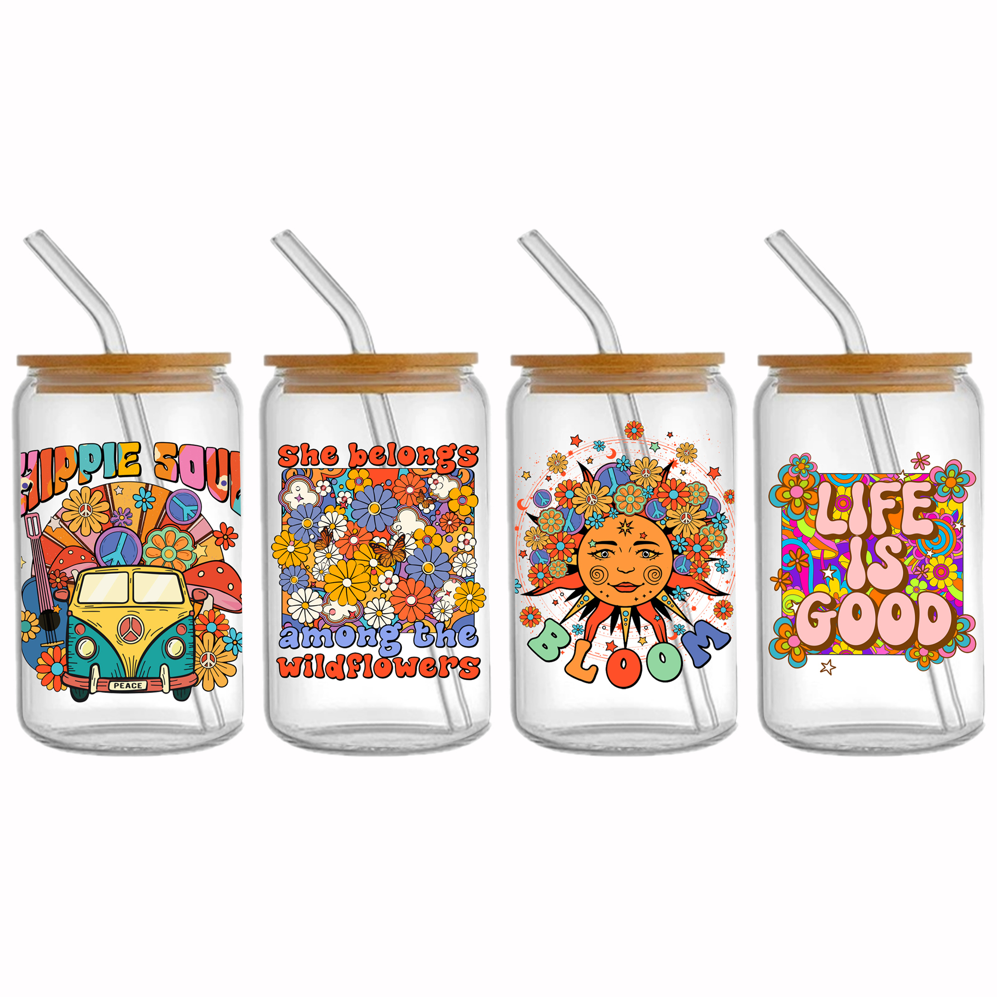 Flower Peace DTF Sticker For Cups Cool Personalize UV Wrap Transfer Sticker Custom Labels DIY Logo Waterproof - Image 6