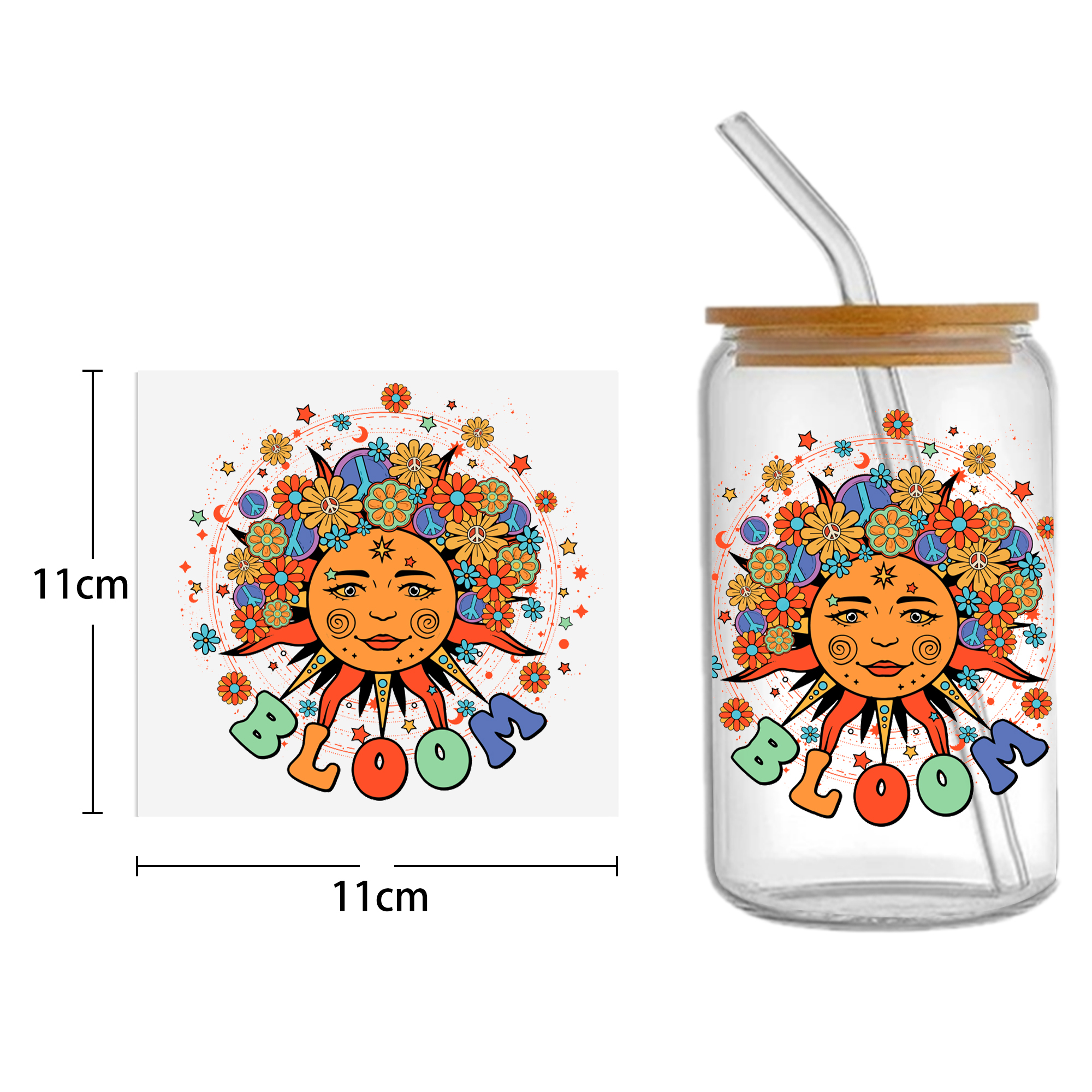 Flower Peace DTF Sticker For Cups Cool Personalize UV Wrap Transfer Sticker Custom Labels DIY Logo Waterproof - Image 8