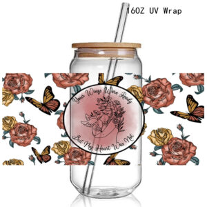3D UV Dtf Wraps Transfers Cup Florida Flower Print Sticker Decals Your wings were ready Waterproof Custom UV DTF Sticker