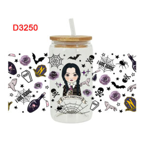 UV DTF Transfer Sticker Wednesday Theme For The 16oz Libbey Glasses Wraps Cup Can DIY Waterproof Easy To Use Custom Decals