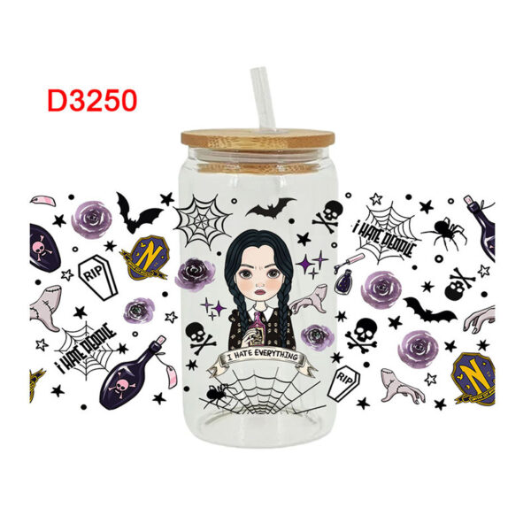 UV DTF Transfer Sticker Wednesday Theme For The 16oz Libbey Glasses Wraps Cup Can DIY Waterproof Easy To Use Custom Decals
