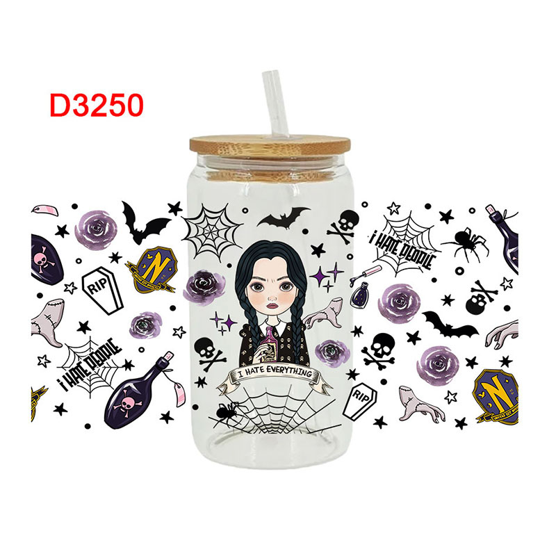 UV DTF Transfer Sticker Wednesday Theme For The 16oz Libbey Glasses Wraps Cup Can DIY Waterproof Easy To Use Custom Decals
