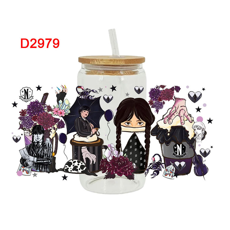 UV DTF Transfer Sticker Wednesday Theme For The 16oz Libbey Glasses Wraps Cup Can DIY Waterproof Easy To Use Custom Decals - Image 2