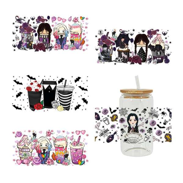 UV DTF Transfer Sticker Wednesday Theme For The 16oz Libbey Glasses Wraps Cup Can DIY Waterproof Easy To Use Custom Decals - Image 5
