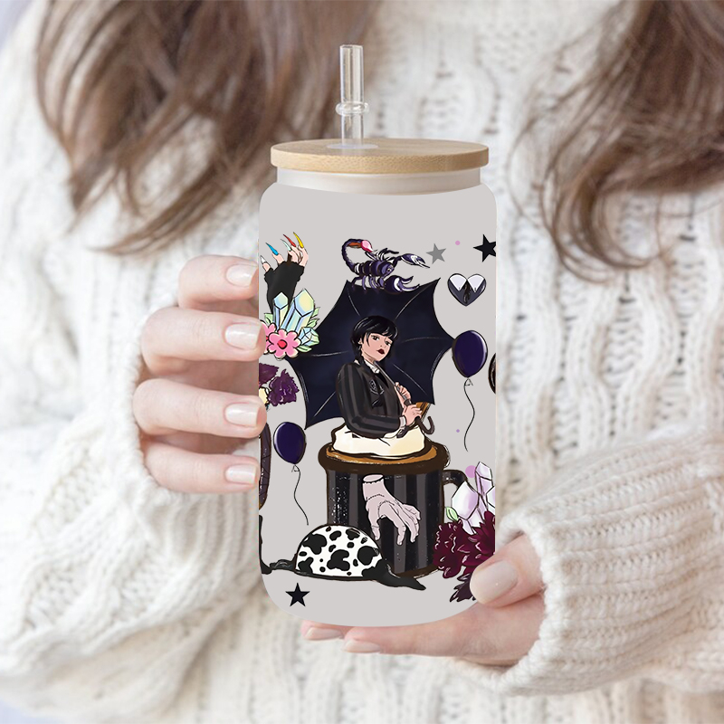 UV DTF Transfer Sticker Wednesday Theme For The 16oz Libbey Glasses Wraps Cup Can DIY Waterproof Easy To Use Custom Decals - Image 6