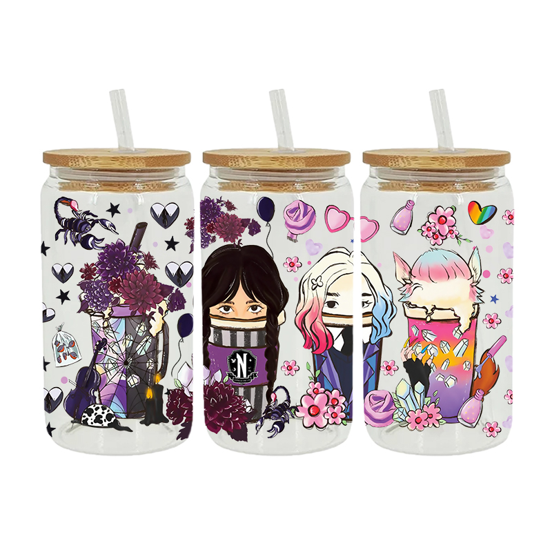 UV DTF Transfer Sticker Wednesday Theme For The 16oz Libbey Glasses Wraps Cup Can DIY Waterproof Easy To Use Custom Decals - Image 9